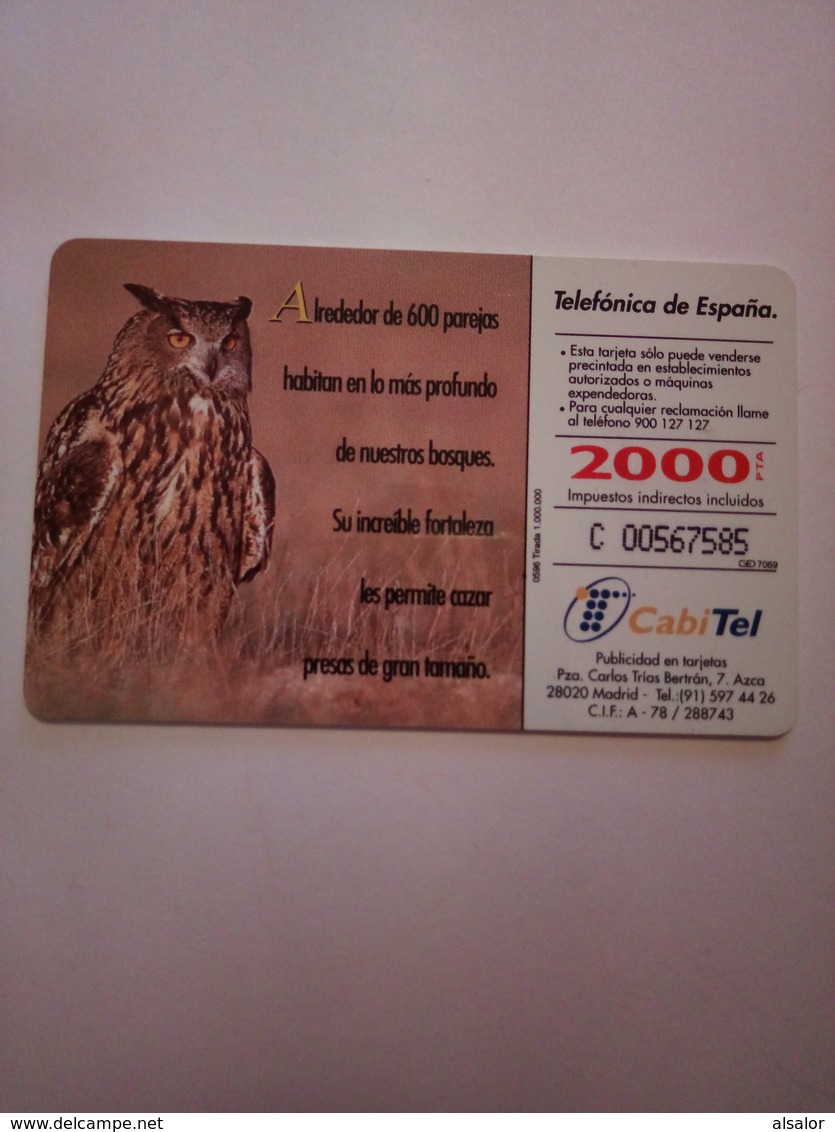 Télécarte D' Espagne : Hibou - Eulenvögel
