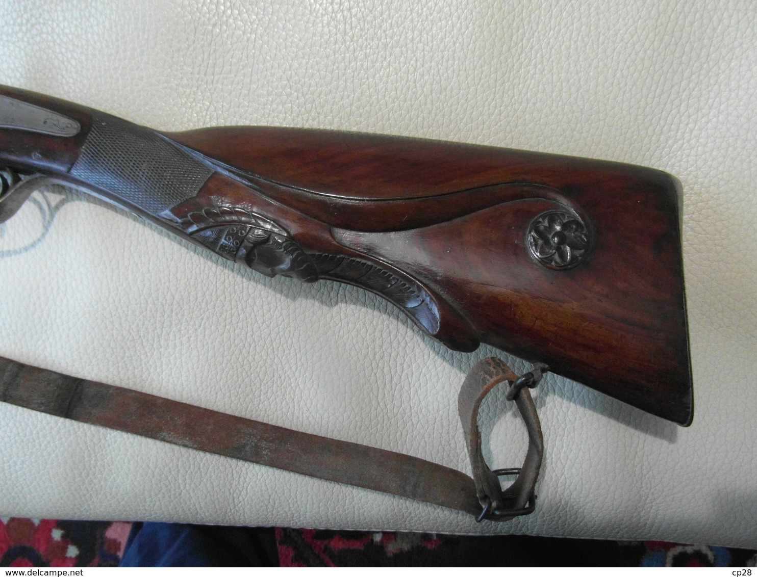 Beau Fusil De Chasse à Percussion, Belle Crosse Sculptée D'une Tête D'indien - Decotatieve Wapens