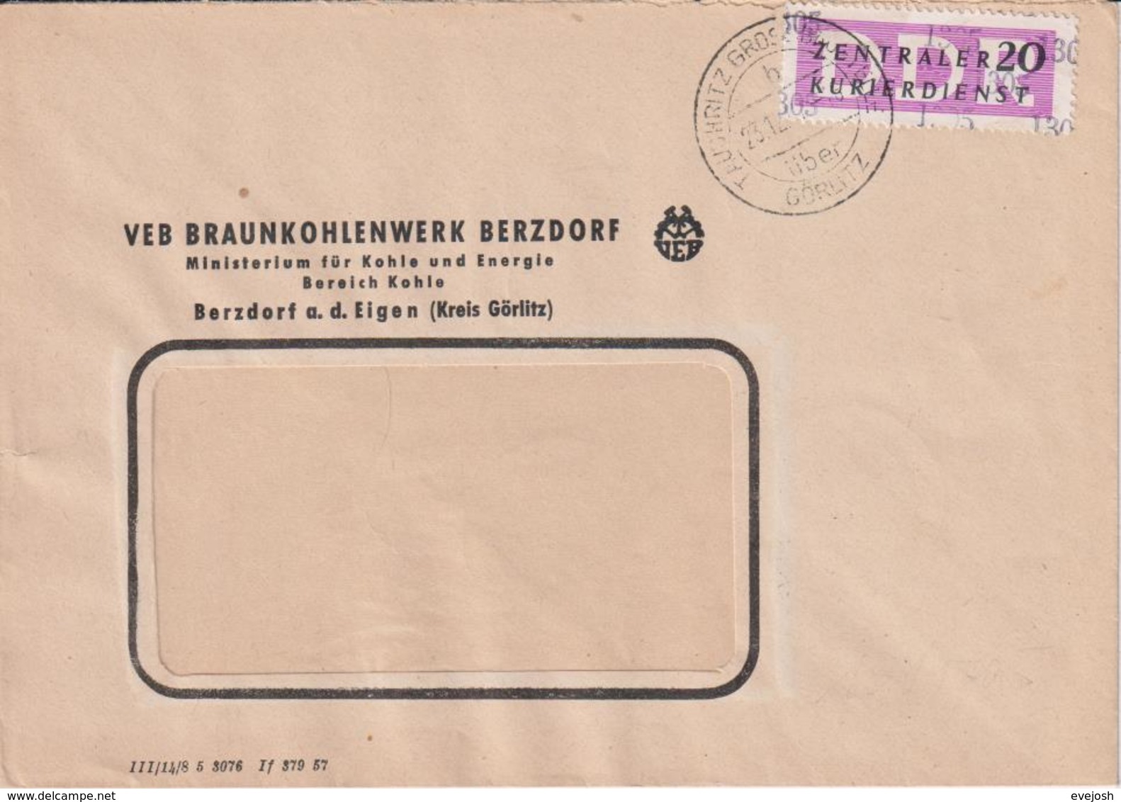 Brief, ZKD, Braunkohlenwerk Berzdorf, Bergbau, 1957 - Mineralien