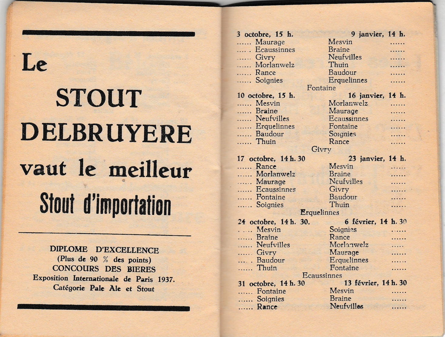 Chatelet ,PUB  Brasserie J. Delbruyère , Carnet Calendrier Officiel Matches Football ,voetbal ( Bière , Brouwerij ) - 1900 – 1949