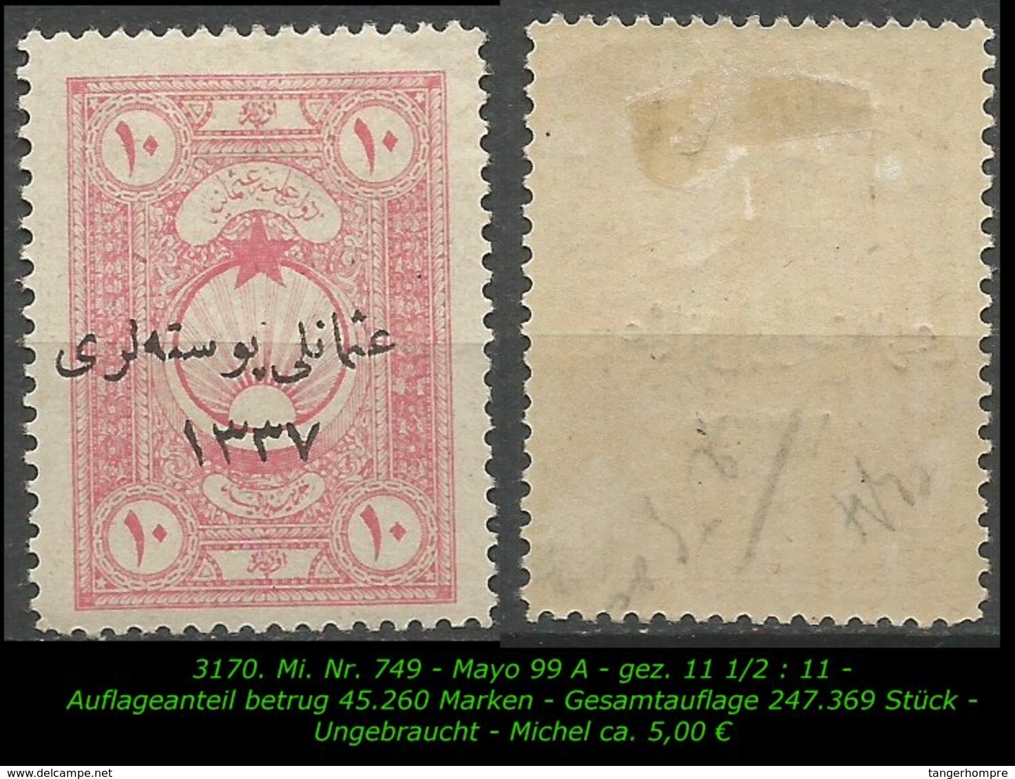 TURKEY ,EARLY OTTOMAN SPECIALIZED FOR SPECIALIST, SEE.. Mi. Nr. 749 - Mayo 99 A - 1920-21 Anatolia