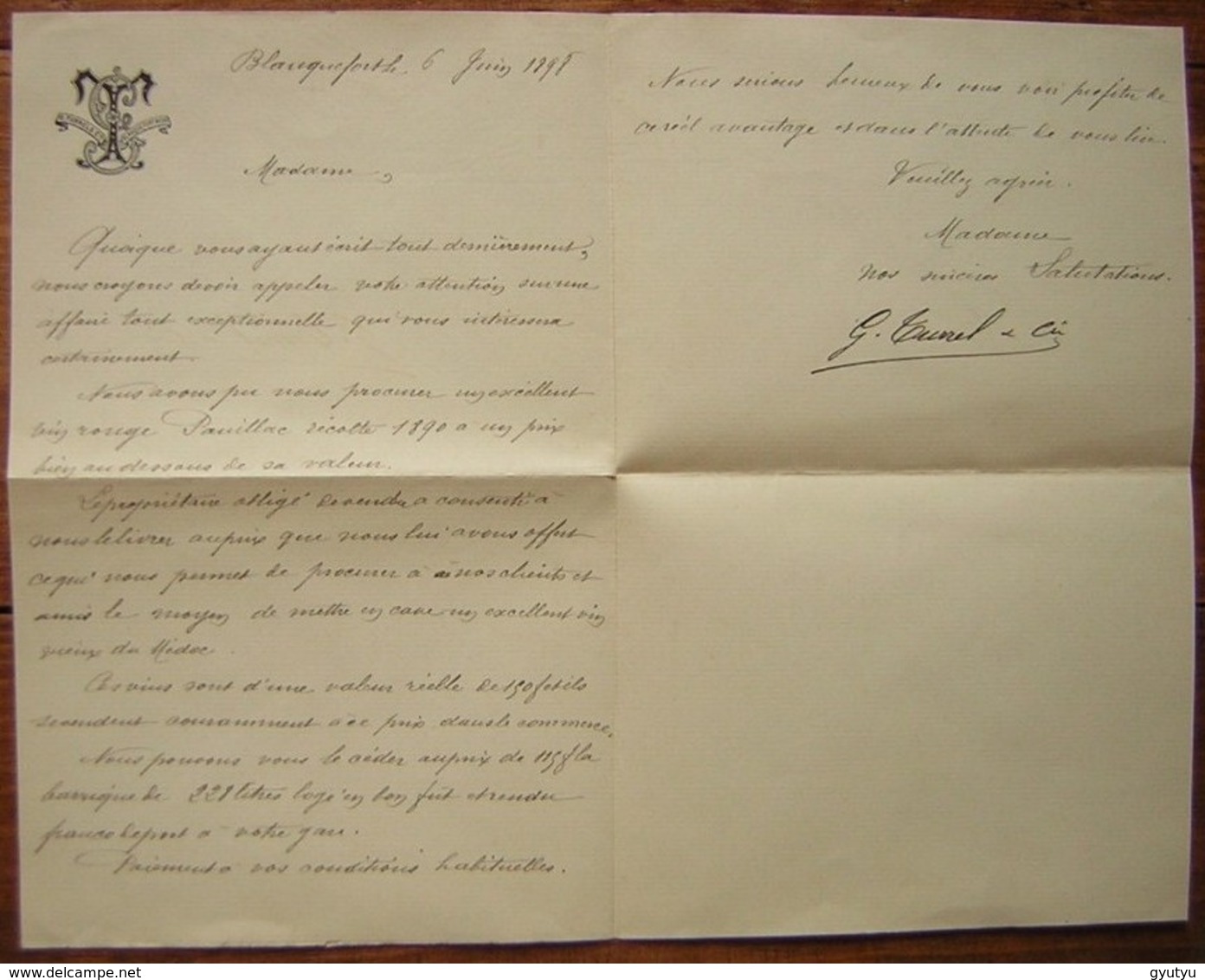 Blanquefort 1898 (Gironde), Vin De Pauillac Lettre Intéressante (achat D'une Barrique)  Pour Ivry - 1877-1920: Semi-Moderne