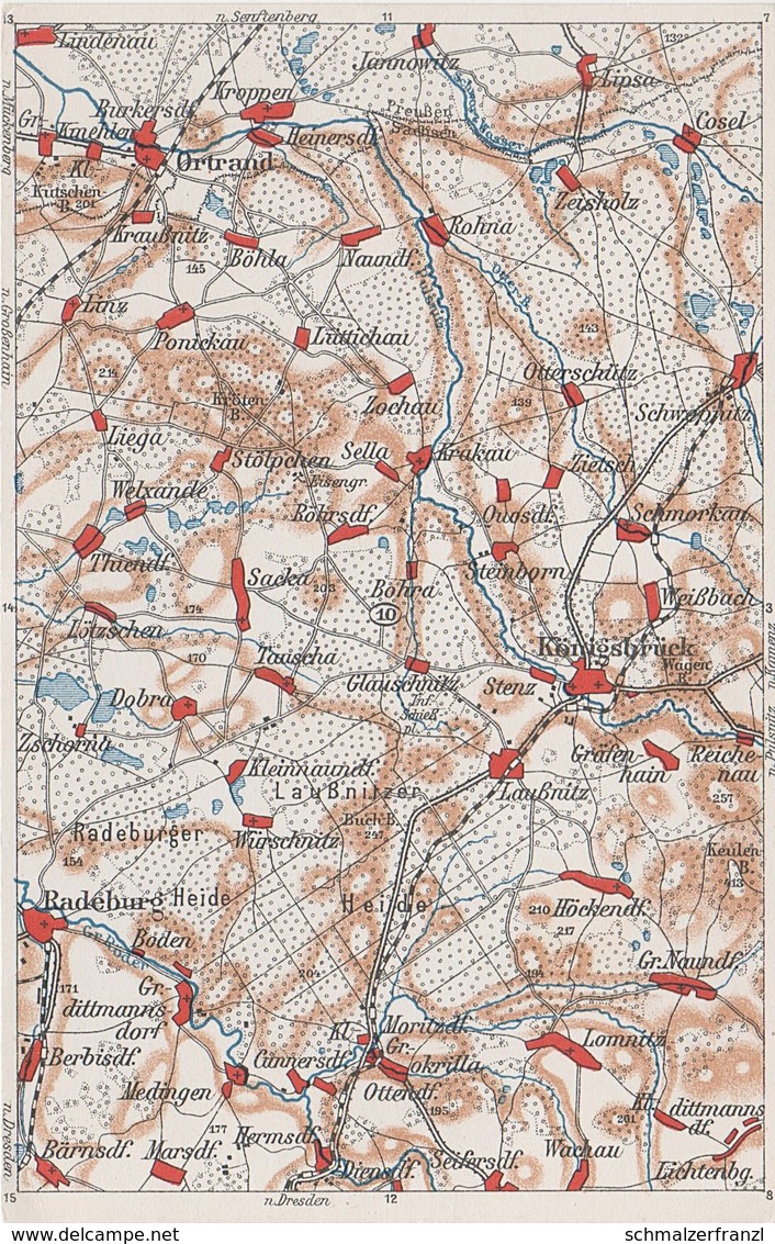 Litho AK Wona Hauschting Karte 10 Königsbrück Radeburg Ortrand Thiendorf Ottendorf Okrilla Krakau Bohra Sella Steinborn - Zietsch