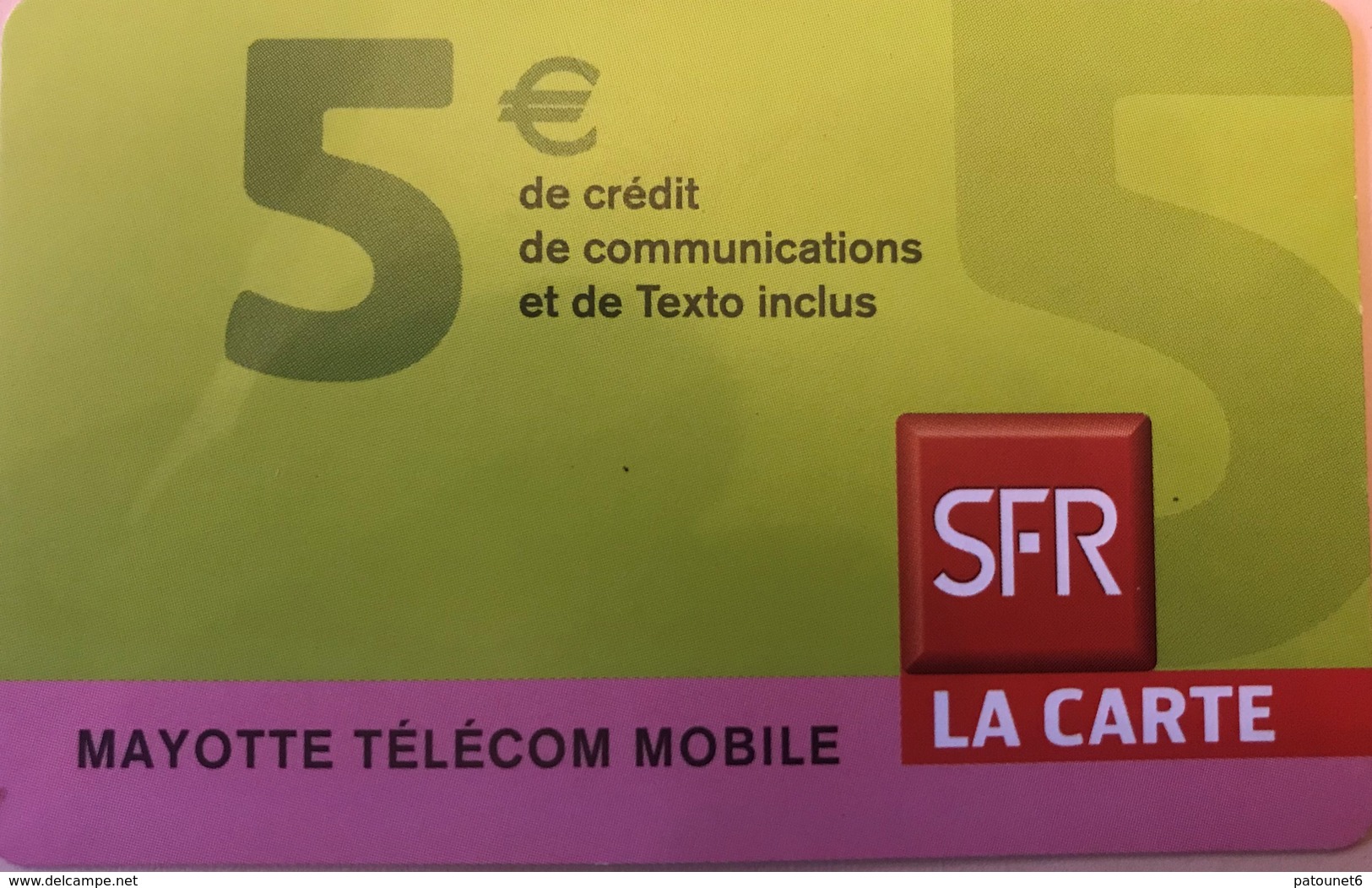 REUNION - MAYOTTE - Recharge SFR La Carte - 5 Euros - Riunione