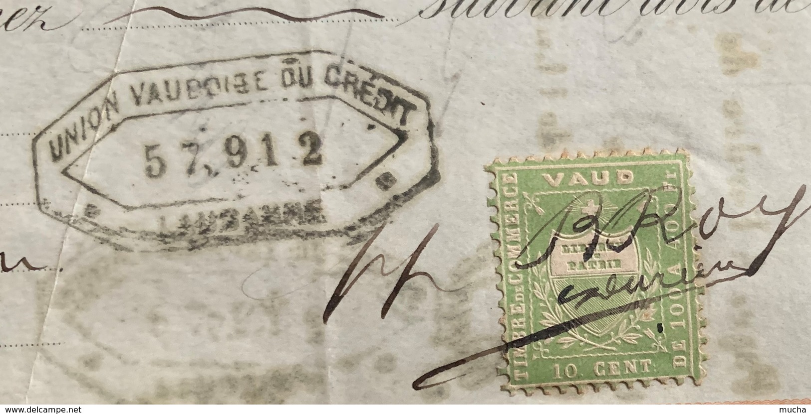 60208 - Facture Et Mandat B. Roy Vevey Fonderie 8.10.1877 Timbre De Commerce Vaud 10 Ct Vert - Suisse