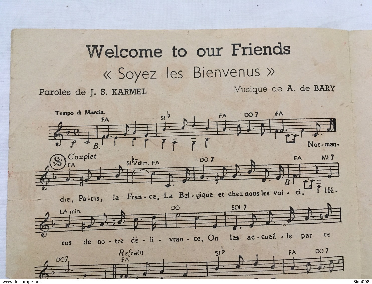 Libération Normandie - Partition "Welcome To Our Friends" - Partitions Musicales Anciennes