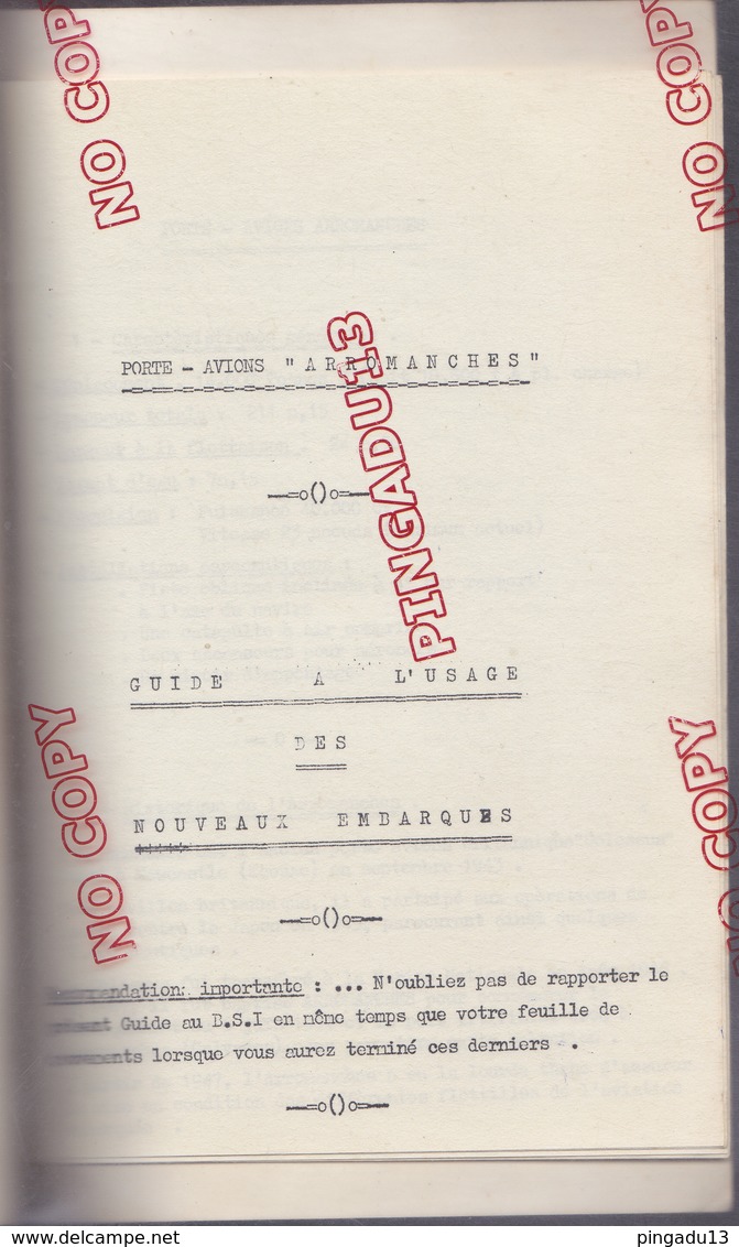 Marine Nationale Porte-avions Arromanches Guide à L'usage Des Nouveaux Embarqués - Boten