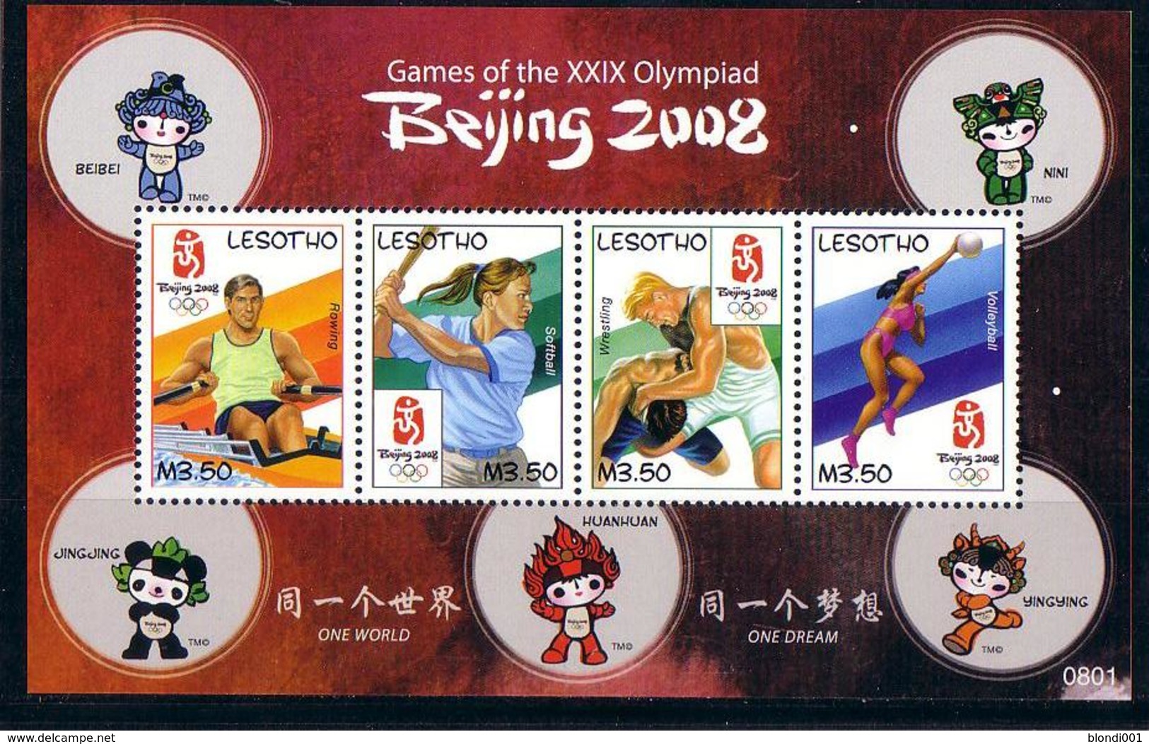 Olympics 2008 - Rowing - Wrestling - LESOTHO - S/S MNH - Ete 2008: Pékin