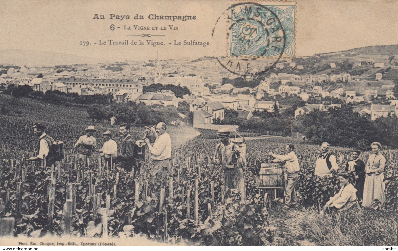 CARTE-POSTALE. AU PAYS DU CHAMPAGNE LE SULFATAGE. REIMS  1906 - 1877-1920: Période Semi Moderne