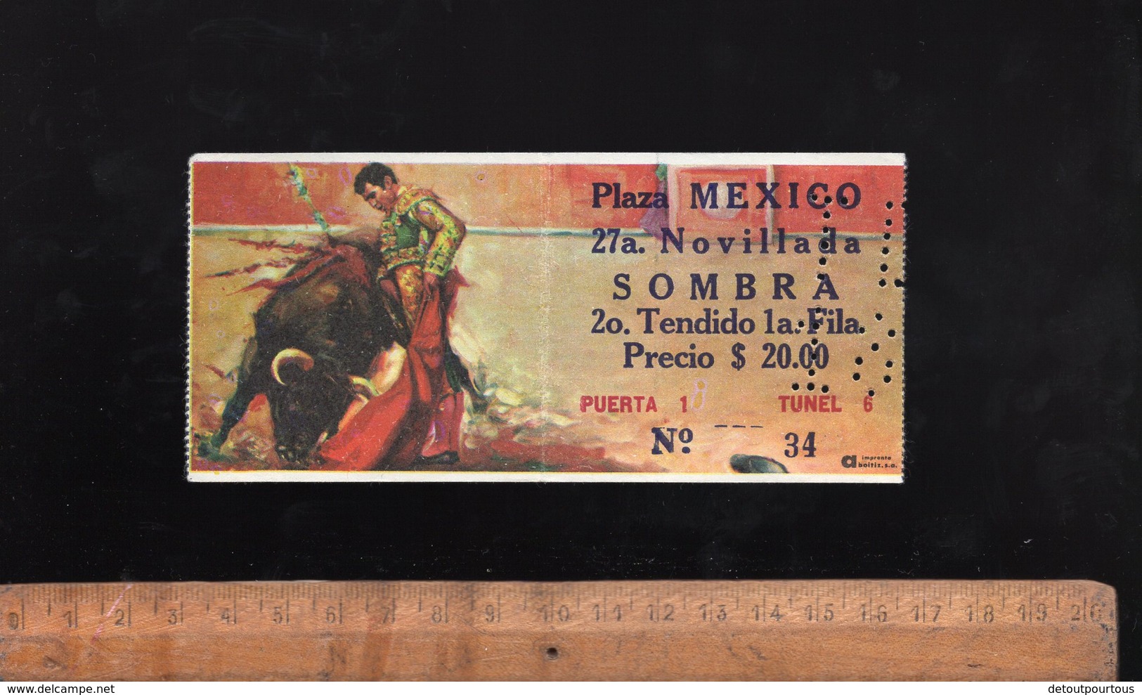 Ticket Billet D'entrée Aux Arènes Corrida  PLAZA De Toros MEXICO C.1970's - Tickets D'entrée