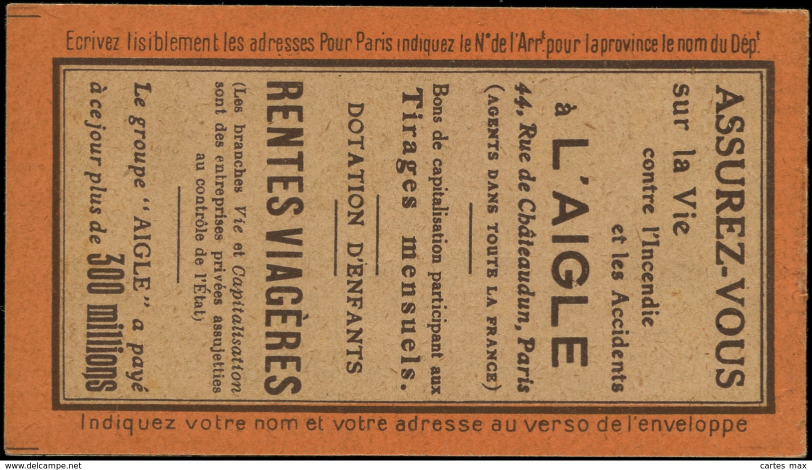 FRANCE Carnets ** - 158-C2, Série 11, 40 X 5c. Semeuse Orange, (légers Points De Rouille): Police Privée/Aigle - Cote: 1 - Autres & Non Classés