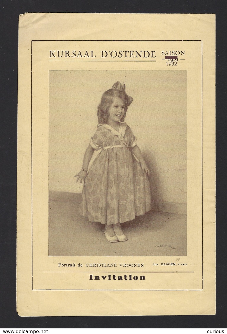 KURSAAL D'OSTENDE * OOSTENDE *  1932 * INVITATION * PEINTRE " F. JOS. DAMIEN * 4 PP * 20 X 13 CM - Programmi