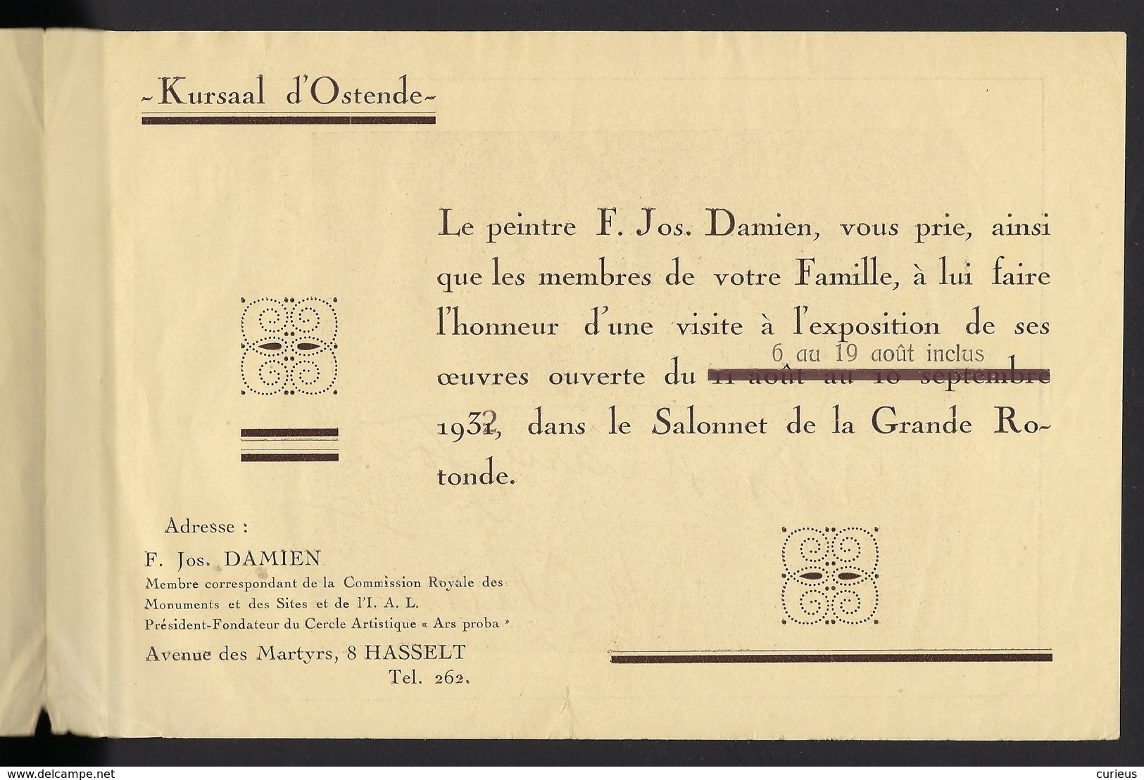 KURSAAL D'OSTENDE * OOSTENDE *  1932 * INVITATION * PEINTRE " F. JOS. DAMIEN * 4 PP * 20 X 13 CM - Programma's