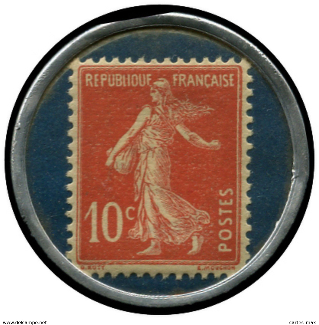 FRANCE Timbres Monnaie ALU - 138, 10c. Rouge Semeuse, Aluminium, Fond Bleu, Non Répertorié Broustine: "Au Bon Marché - M - Autres & Non Classés