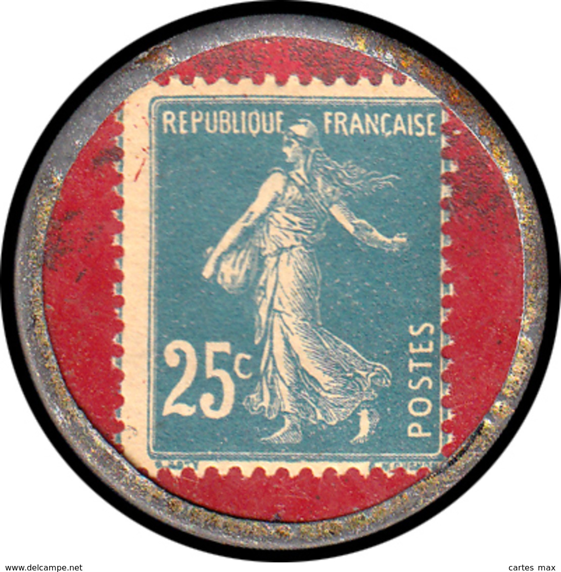 FRANCE Timbres Monnaie FP - 140, 25c. Bleu Semeuse, Fer Peint, Fond Rouge: "Caves Dupont Merklin - Paris". Illustré D'un - Autres & Non Classés