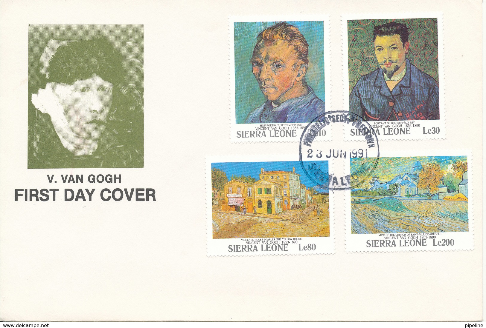 Sierra Leone FDC 23-6-1991 Vincent Van Gogh ART Painting Set Of 4 With Cachet - Sierra Leone (1961-...)