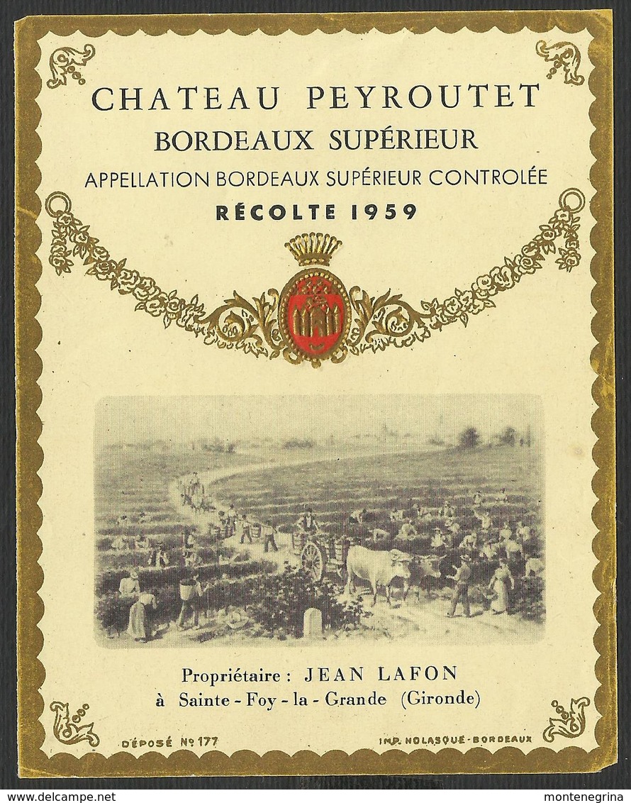 WINE BORDEAUX SUPERIEUR - LABEL 9 X 11,5 Cm (see Sales Conditions) - Riesling