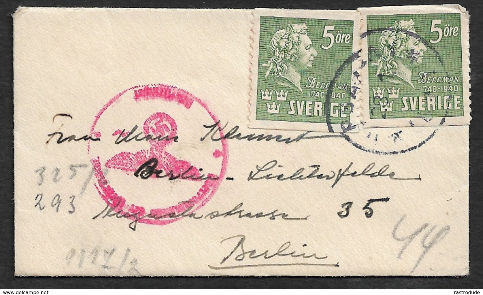 1940 Ca. SWEDEN - MINIATURE LETTER With CARTE DE VISITE - GERMAN CENSOR MARKING - Covers & Documents