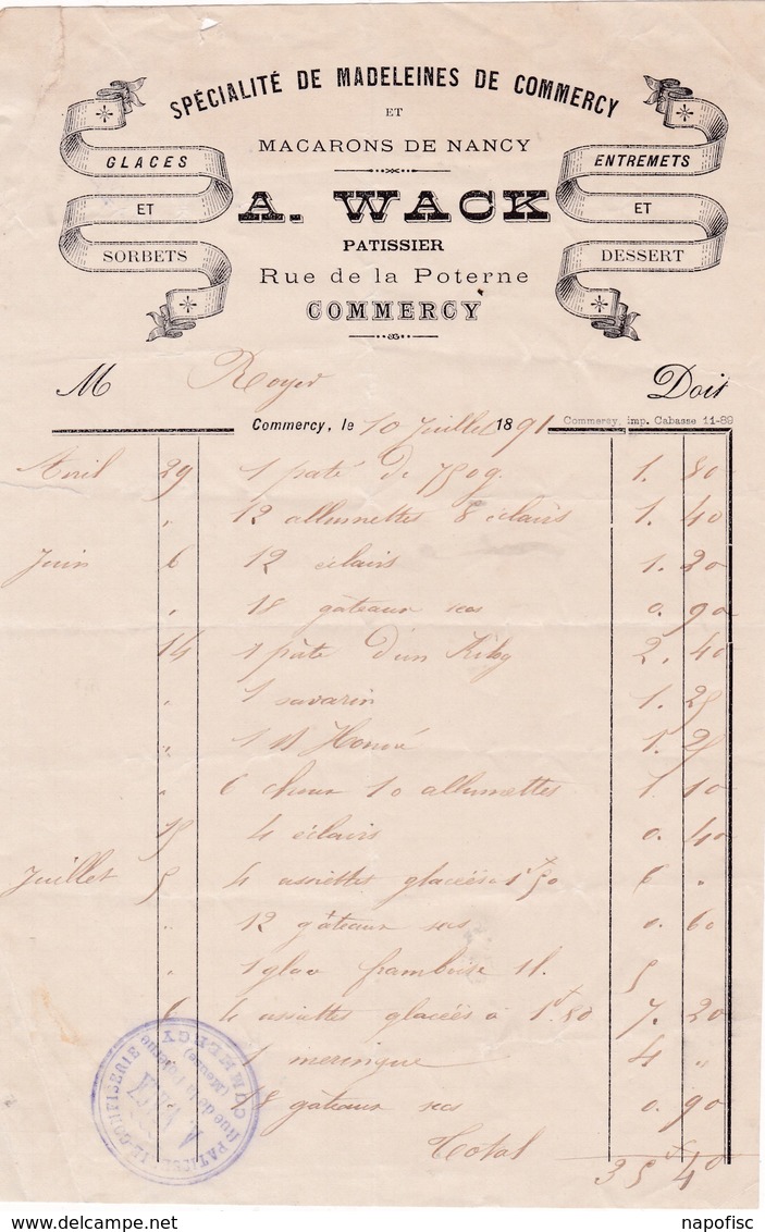 55-A.Wack...Spécialités De Madeleines ...Commercy...(Meuse)...1891 - Alimentaire