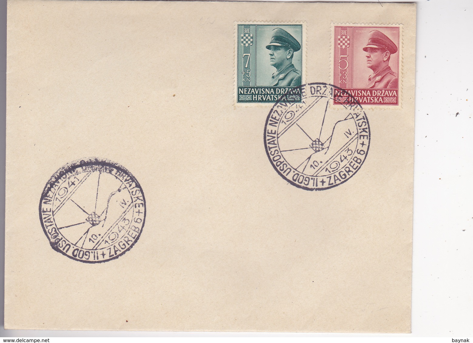 CROATIA   --  NDH   ---   FDC /   II. GODISNJICA UZPOSTAVE NEZAVISNE DRZAVE HRVATSKE /  1943 - Kroatien