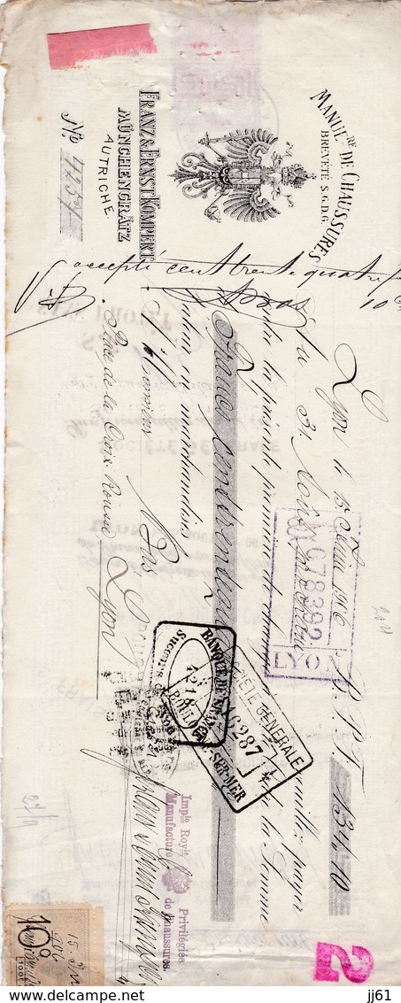 MUNCHENGRATZ AUTRICHE  LYON FRANZ ERNST KOMPERT LETTRE DE CHANGE FRANCO AUTRICIENNE ANNEE 1906 AVEC CACHET TIMBRE FISCAL - Altri & Non Classificati