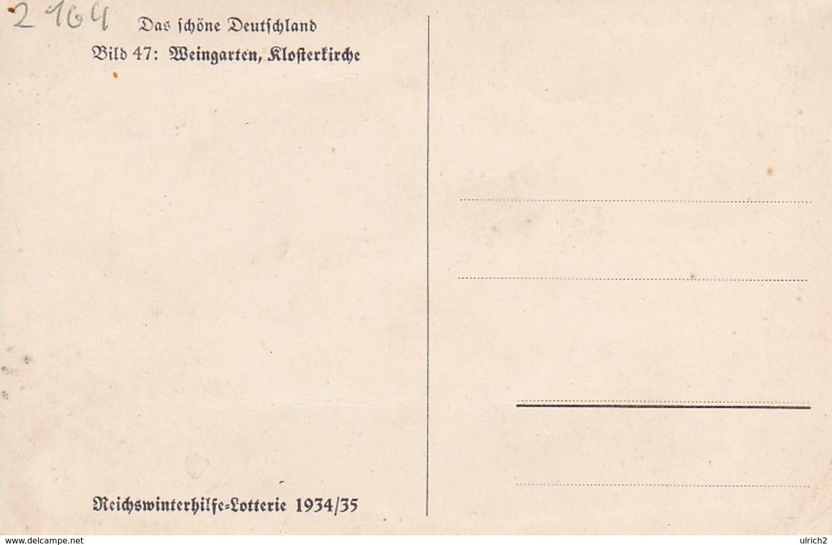 AK Weingarten - Klosterkirche  Reichswinterhilfe-Lotterie 1934/35  (46440) - Ravensburg