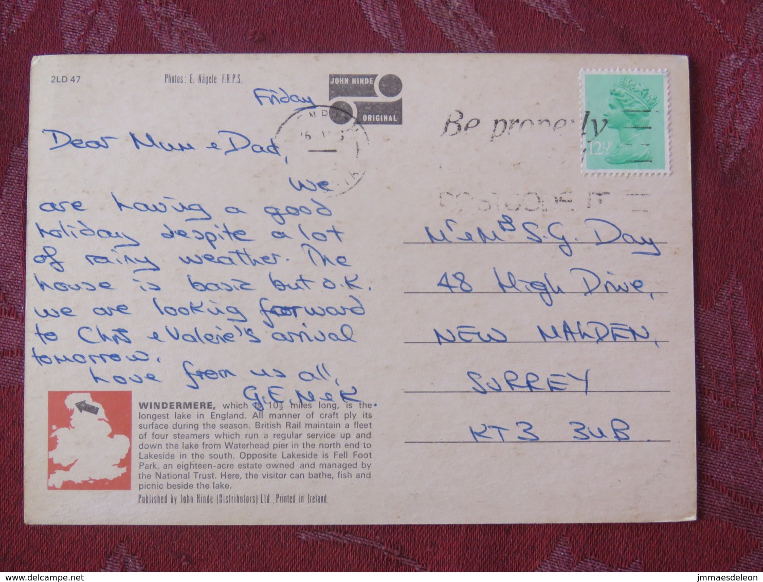 United Kingdom 1982 Postcard "Lake Windermere" To England - Machin Stamp - Covers & Documents