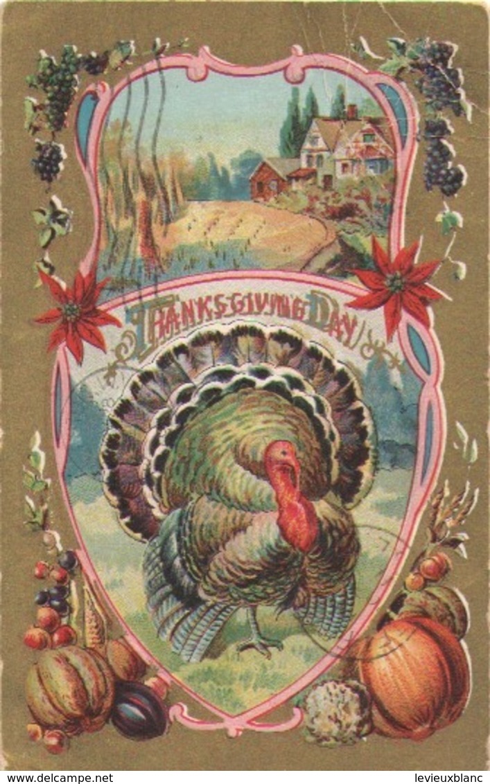 Carte Postale Ancienne/ Gaufrée Dorée/Joyeux THANKSGIVING/Dindon Et Pommes/USA/Canada/Vers 1910    CFA39 - Giorno Del Ringraziamento