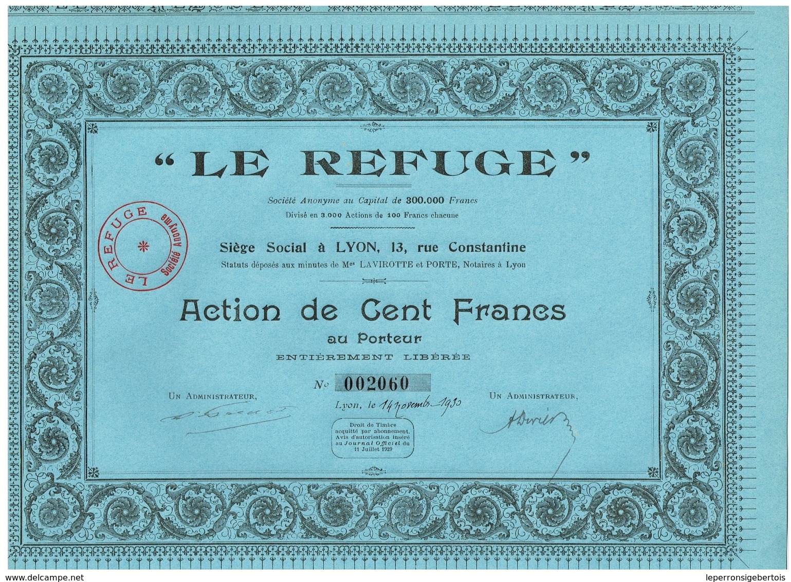 Titre Ancien - Le Refuge - Société Anonyme   - Titre De 1930 - - Autres & Non Classés