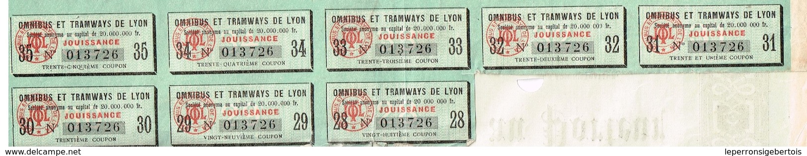 Titre Ancien - Omnibus & Tramways De Lyon - Société Anonyme   - Titre De 1928 - - Spoorwegen En Trams