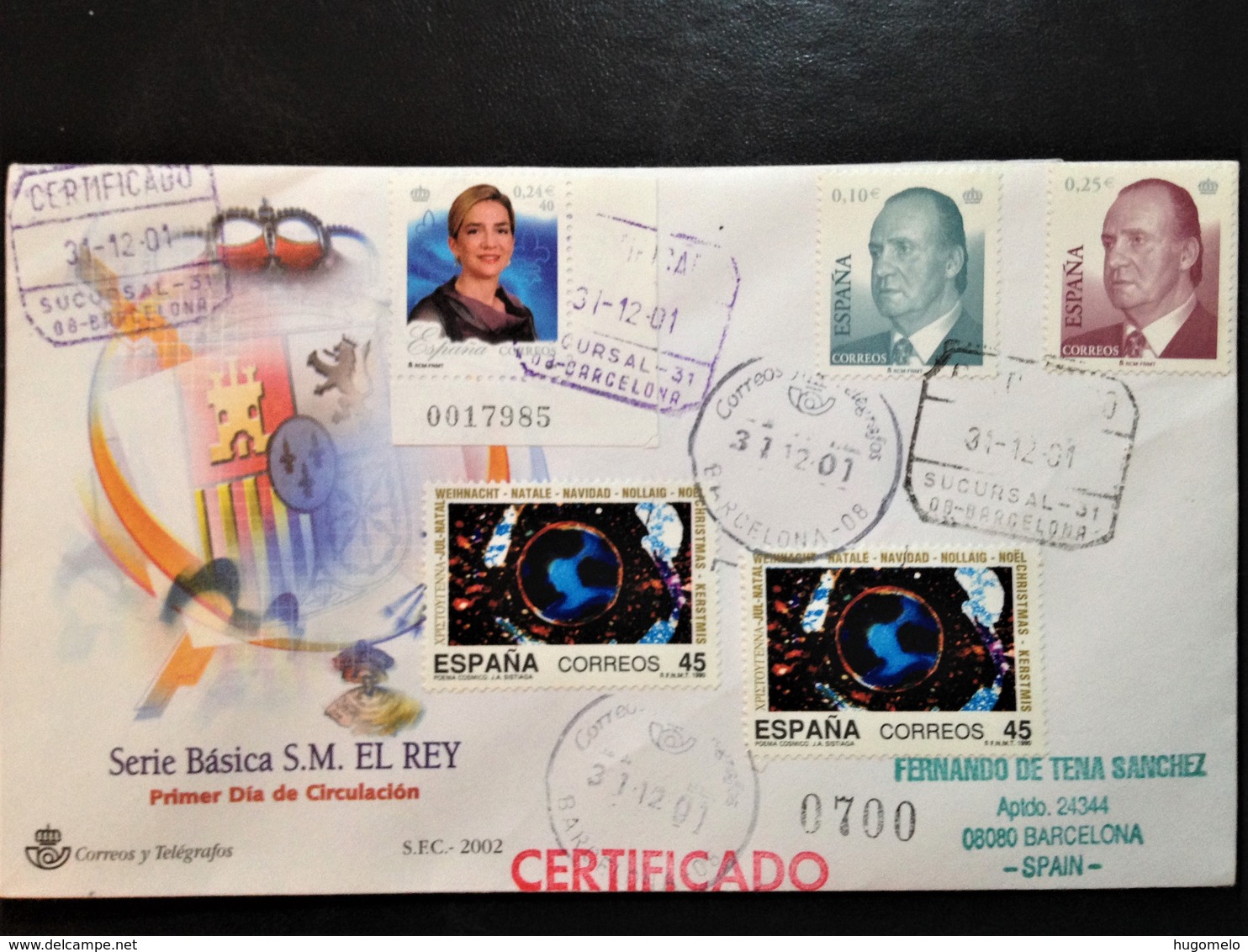 Spain, Registered And Circulated FDC, "Serie Básica S.M. El Rey", 2001 "M - FDC