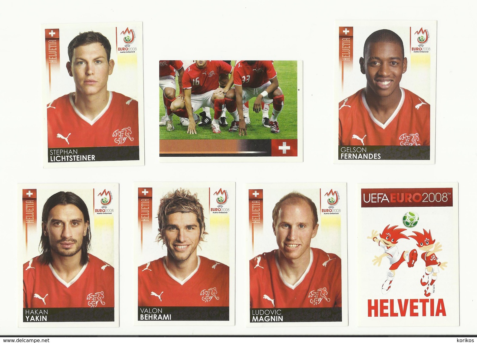 PANINI STICKERS - EURO 2008 – SWITZERLAND – HELVETIA – LOT OF SEVEN (7) - English Edition