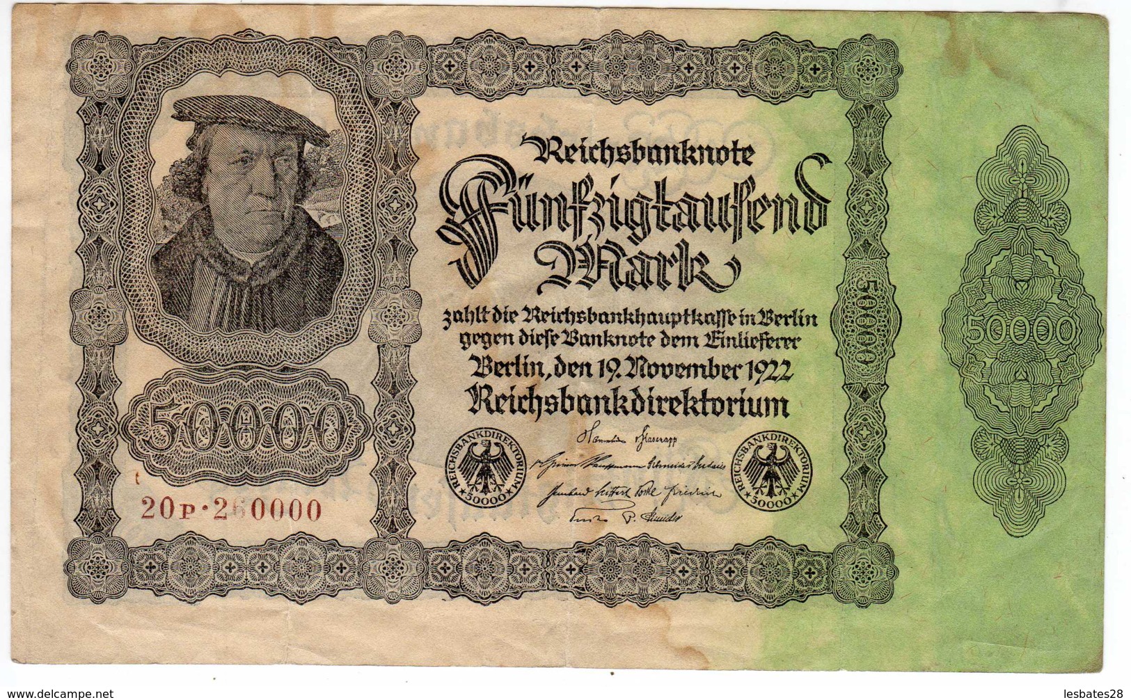 BILLET DE BANQUE ALLEMAGNE 1922 REICHSBANKNOTE 50000 MARK   Janv 2020  Clas Gera - 50000 Mark