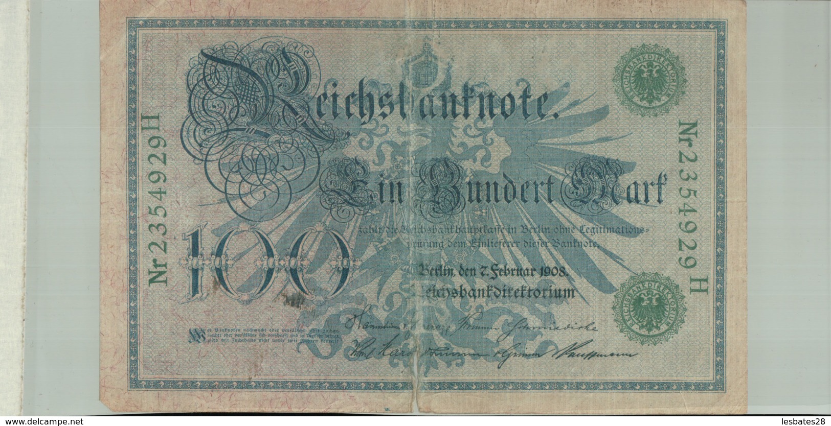 BILLET DE BANQUE ALLEMAGNE 1908 REICHSBANKNOTE 100 MARK   Janv 2020  Clas Gera - 100 Mark