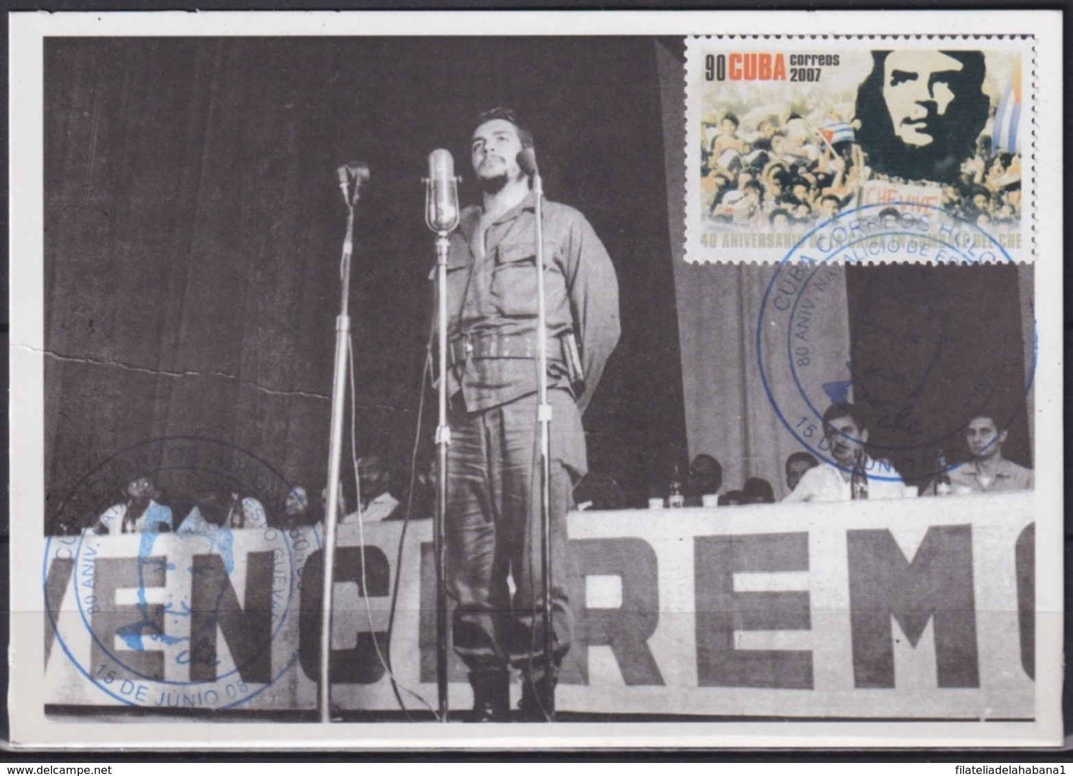 TMA-534 CUBA 2008 MAXIM CARD 2007 STAMP ERNESTO CHE GUEVARA BLUE CANCEL. - Cartes-maximum