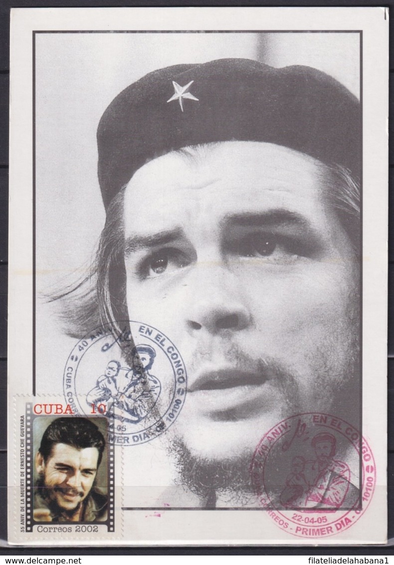 TMA-554 CUBA 2005 MAXIM CARD 10c 2002 STAMP ERNESTO CHE GUEVARA RED-BLUE CANCEL. - Cartes-maximum