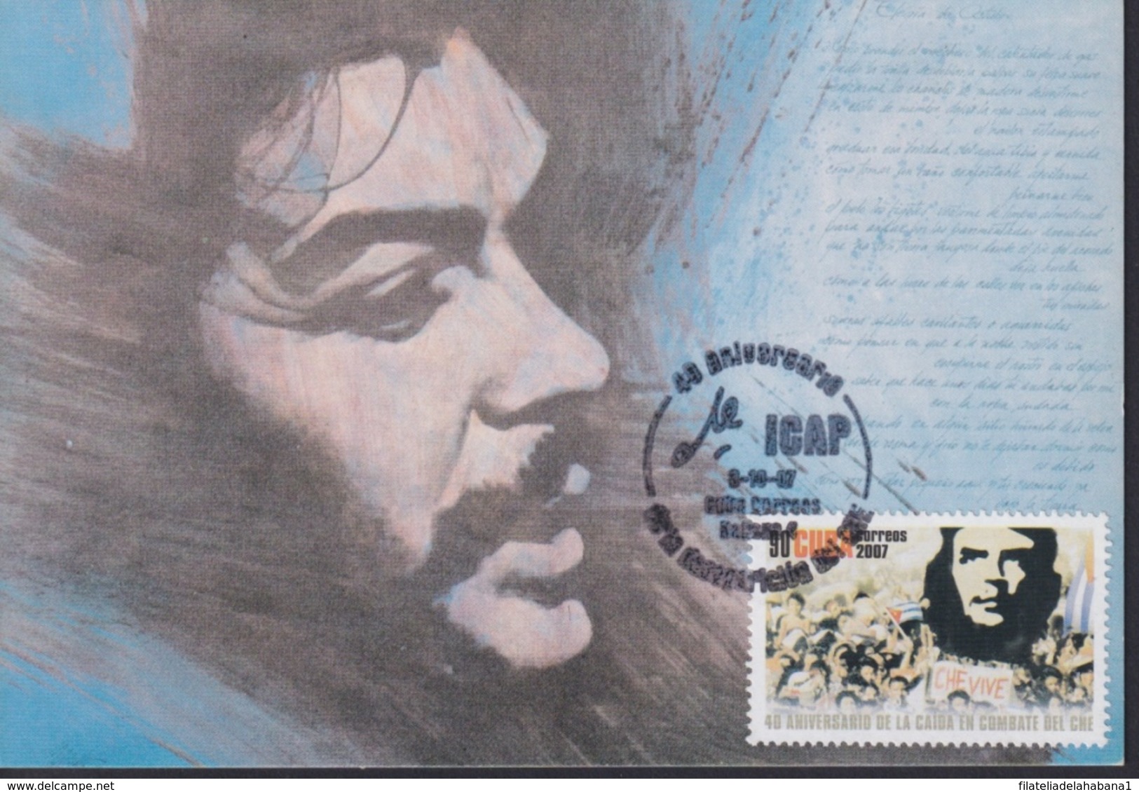 TMA-561 CUBA 2007 MAXIM CARD 2007 90c STAMP ERNESTO CHE GUEVARA BLACK CANCEL. - Cartes-maximum