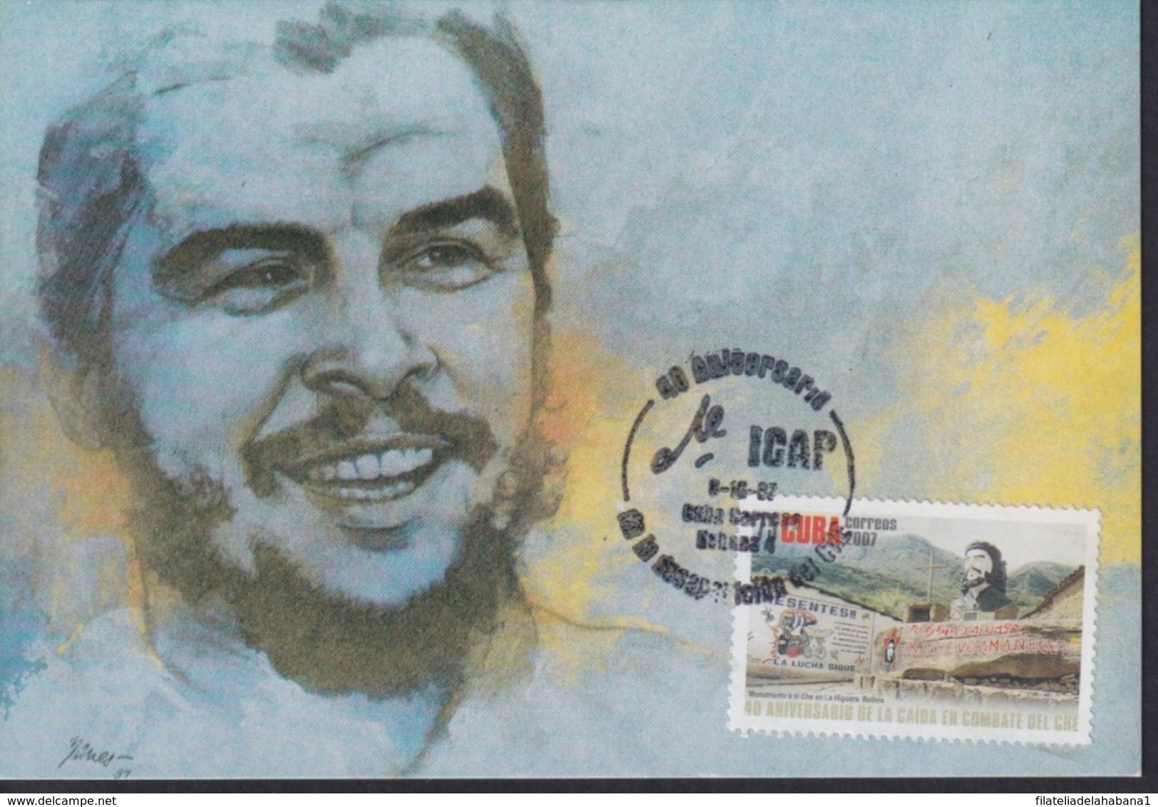 TMA-564 CUBA 2007 MAXIM CARD 2007 75c STAMP ERNESTO CHE GUEVARA BLACK CANCEL. - Cartes-maximum