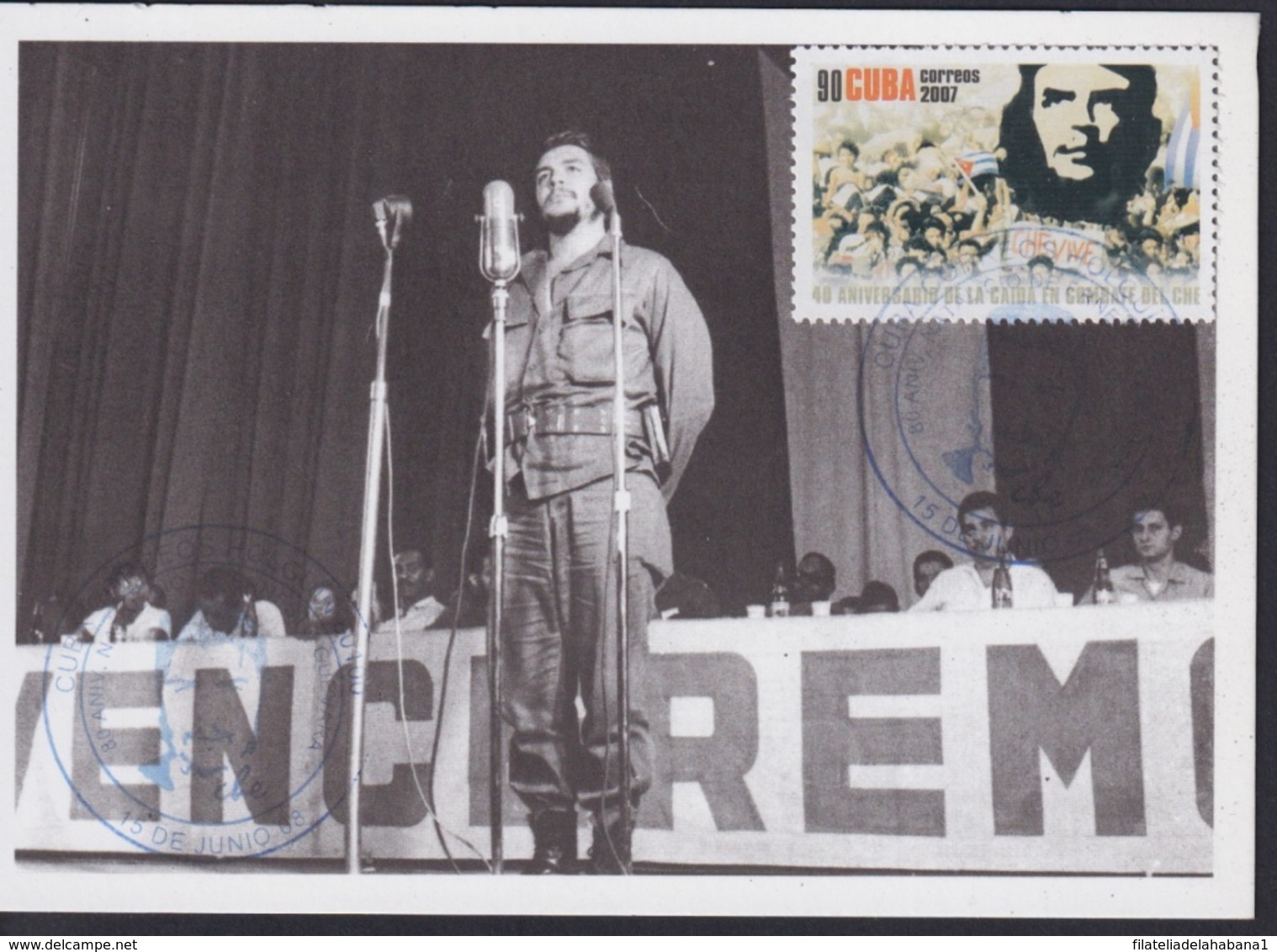 TMA-569 CUBA 2008 MAXIM CARD 2007 90c STAMP ERNESTO CHE GUEVARA BLUE CANCEL. - Cartes-maximum