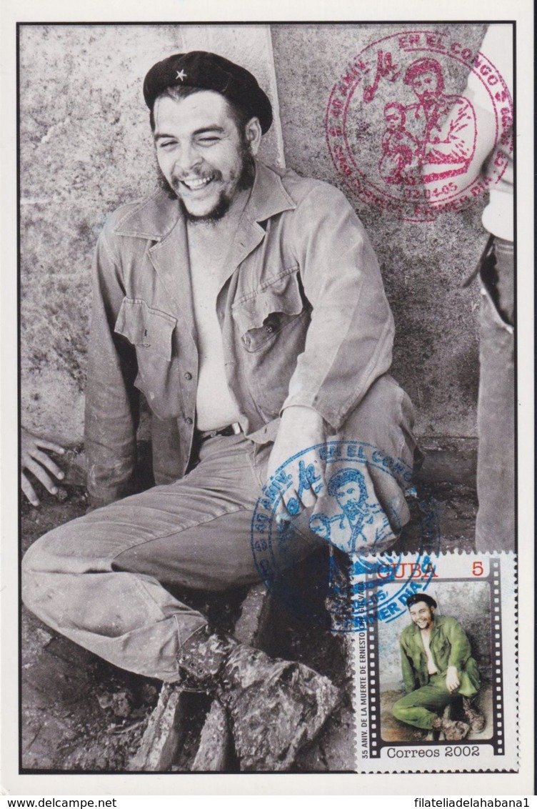 TMA-598 CUBA 2005 MAXIM CARD 2002 5c STAMP ERNESTO CHE GUEVARA RED-BLUE CANCEL - Cartes-maximum