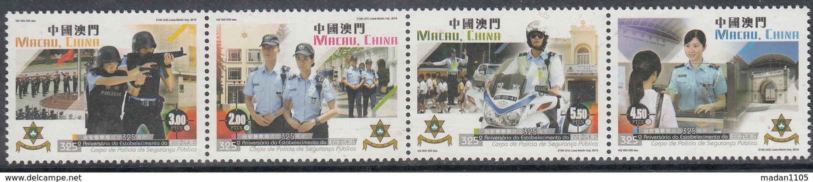 MACAU, MACAO, 2016,2 SCANS, 325th Anniversary Of The Public Security Police Force, Set 5v + MINIATURE SHEET,   MNH, (**) - Nuovi