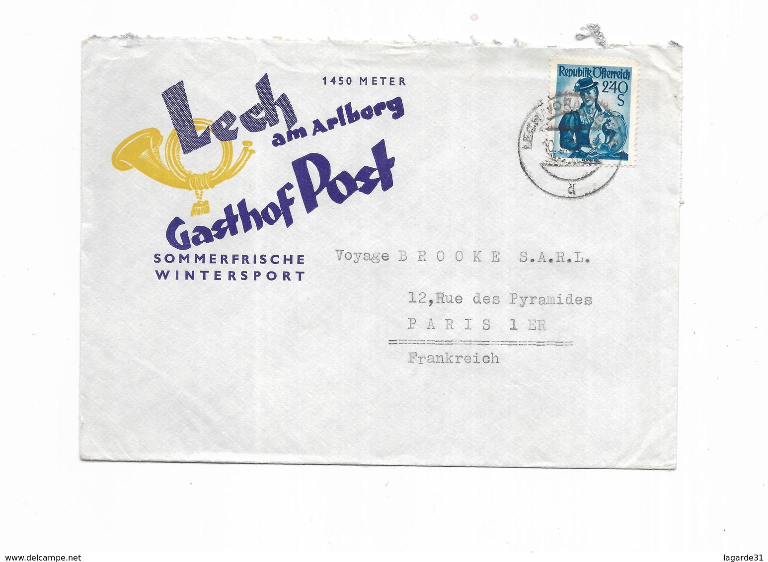 1955 Lech Am Arlborg  GASTHOF POST SOMMERFRISH WINTERSPORT - Maschinenstempel (EMA)