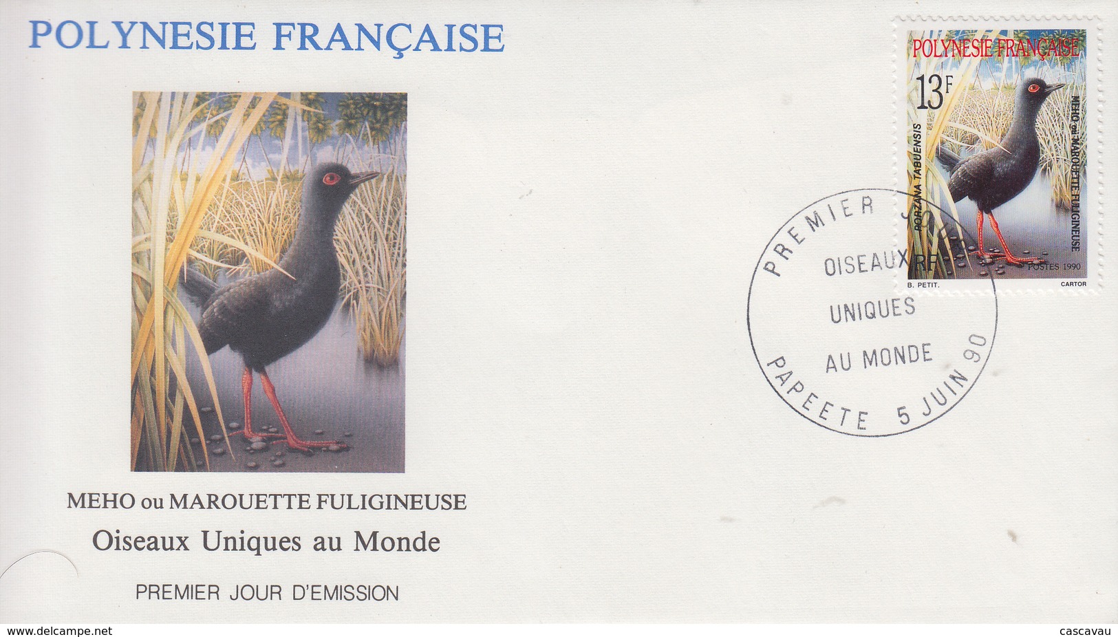 Enveloppe   FDC   1er  Jour    POLYNESIE   Oiseau  :  MAROUETTE   FULIGINEUSE    1990 - Hoendervogels & Fazanten