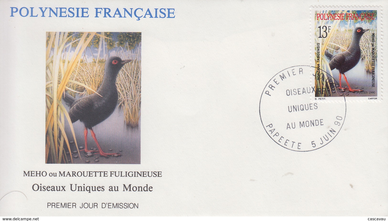 Enveloppe   FDC   1er  Jour    POLYNESIE   Oiseau  :  MAROUETTE   FULIGINEUSE    1990 - Gallinacées & Faisans