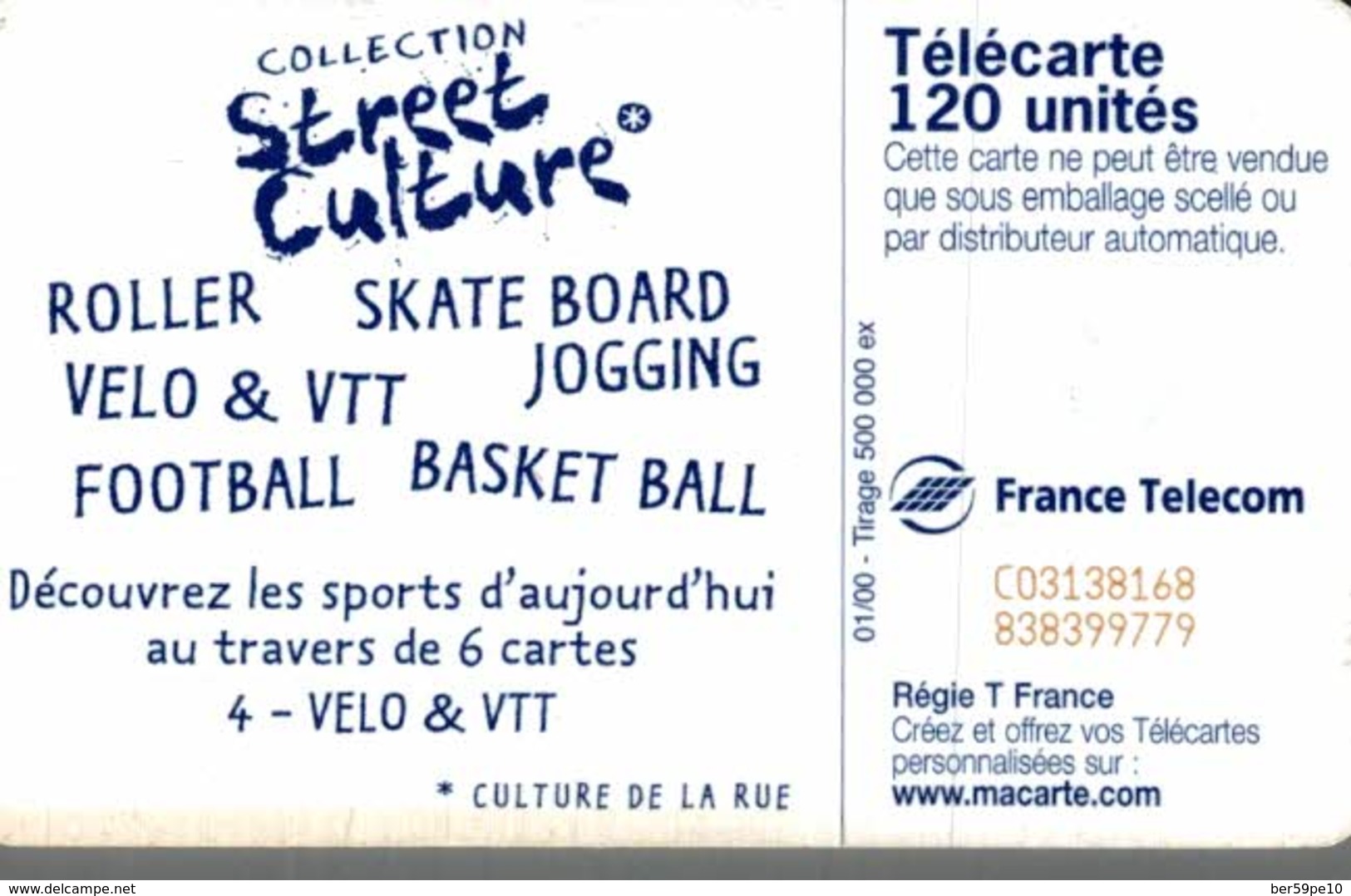 TELECARTE 120 UNITES  COLLECTION STREET CULTURE  VELO & VTT - 2000