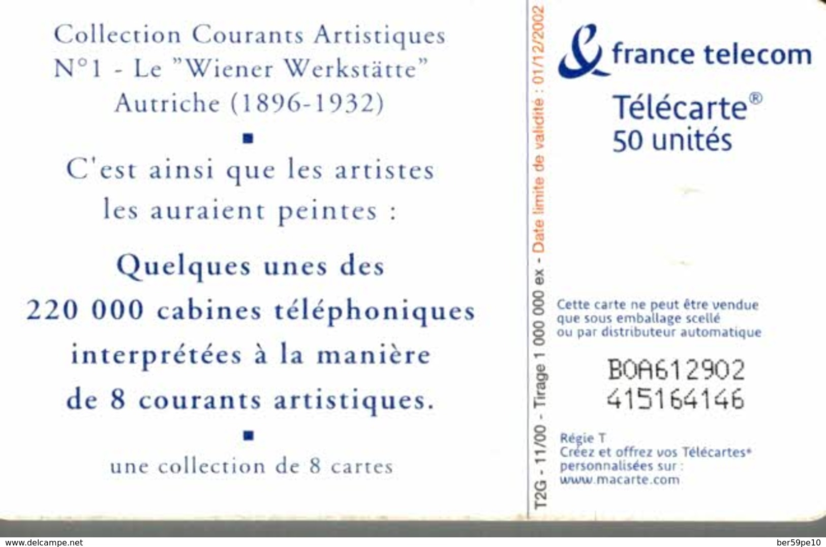 TELECARTE 50 UNITES  COLLECTION COURANTS ARTISTIQUES  LE WIENER WERKSTATTE - 2000