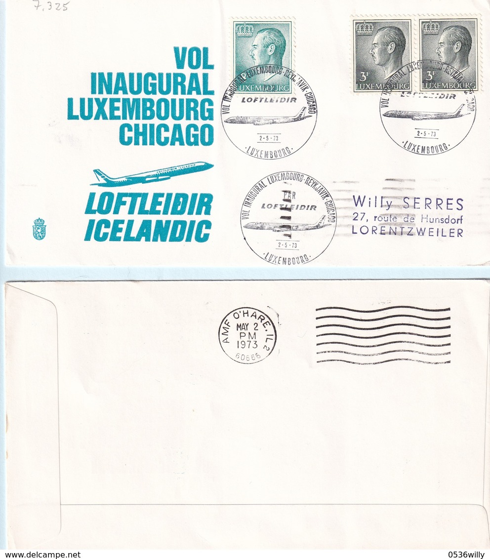 Vol Inaugural Luxembourg-Chicago (7.325) - Lettres & Documents