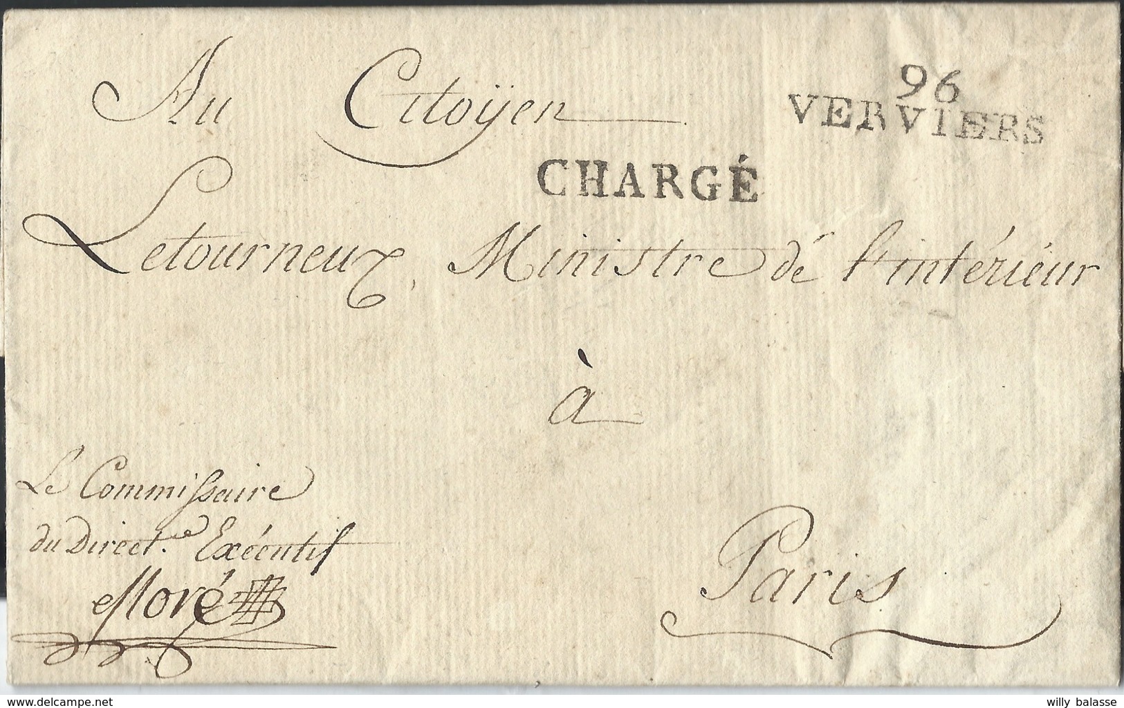 L An 6 D' Hodimont + 96/VERVIERS + CHARGE Pour Paris. LUXE + Vignette Emblèmatique - 1794-1814 (Période Française)