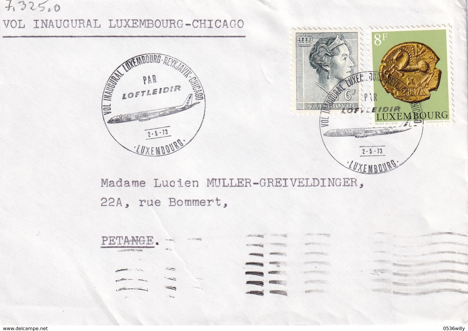 Luxembourg 1973. Vol Inaugural Luxembourg-Chicago (7.325.0) - Cartas & Documentos