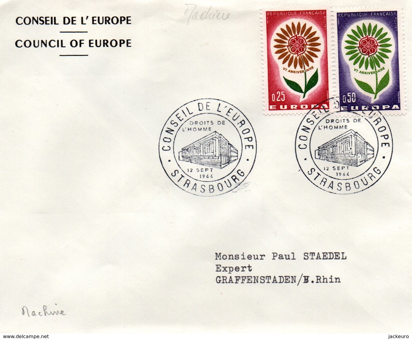 M48a-e  FDC Europa 1964 France Avec Les 4 Différents Cachets Main Et Le Cachet Machine Du Conseil De L'Europe  TTB  RR - 1964